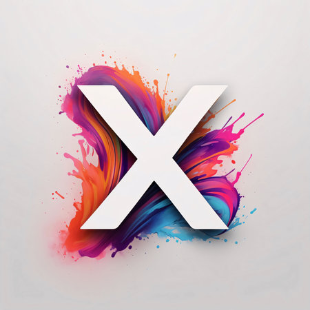 Graphic alphabet letters: Letter X on a background of colorful paint splashes. Vector illustration.