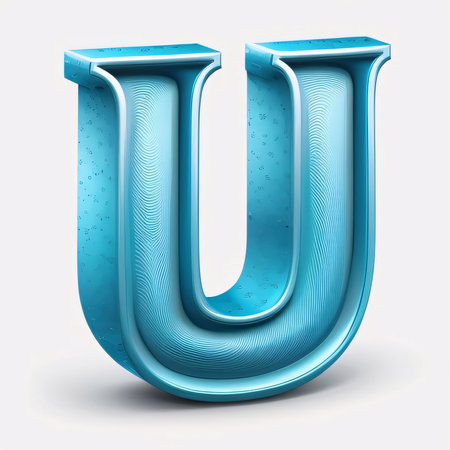 Graphic alphabet letters: 3d letter U uppercase. 3d rendering blue font isolated on white backgroundの写真素材