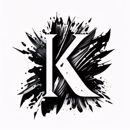Graphic alphabet letters: Letter K with black paint splashes on white background. Vector...