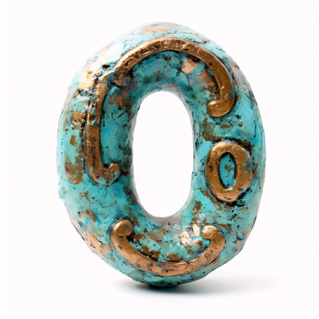 Graphic numbers: Number 0 made of painted metal isolated on white background. 3d rendering