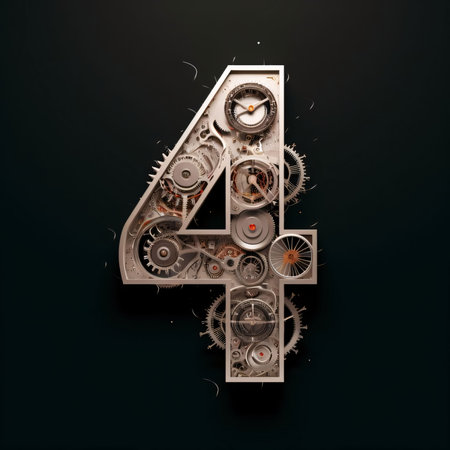 Graphic numbers: Mechanical alphabet made from gears and cogwheels. Letter 4