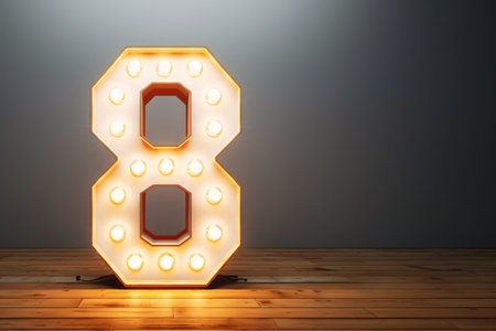 Graphic numbers: Retro light bulb font. Number 8. 3D Rendering