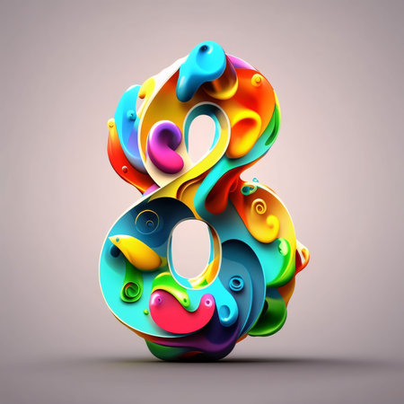 Graphic numbers: Colorful 3d number 8. 3d render font with abstract colorful background.