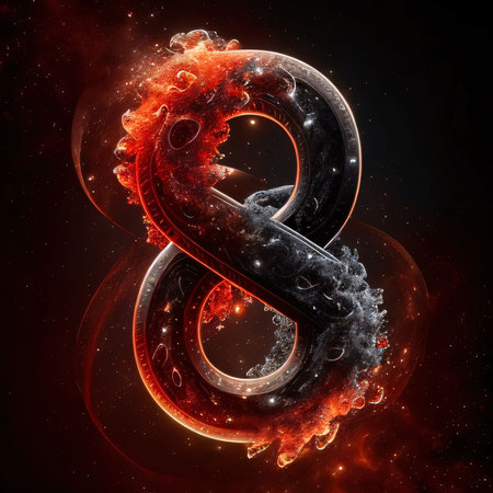 Graphic numbers: Symbol ampersand in fire and smoke on a dark backgroundの写真素材