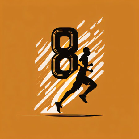 Graphic numbers: Running man, sport vector background concept made with grunge brush strokes