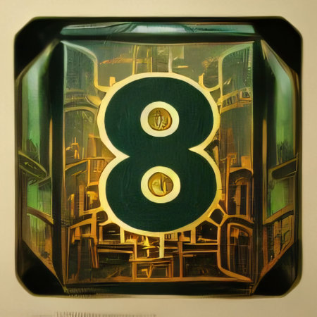 Graphic numbers: A closeup shot of the number 8 in a decorative black box