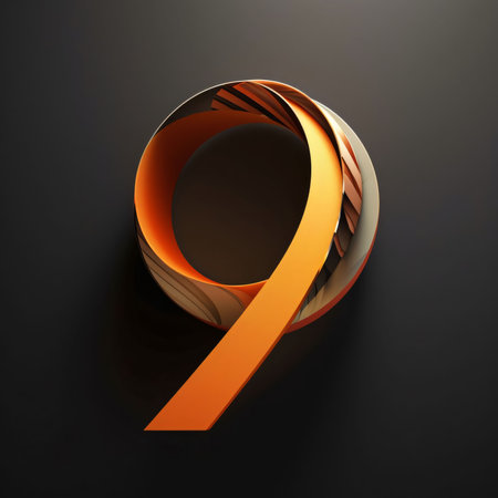 Graphic numbers: 3d render of orange ribbon on a black background.