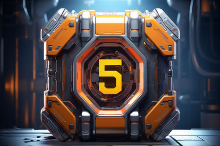 Graphic numbers: 3D rendering of a futuristic orange background with a number 5.