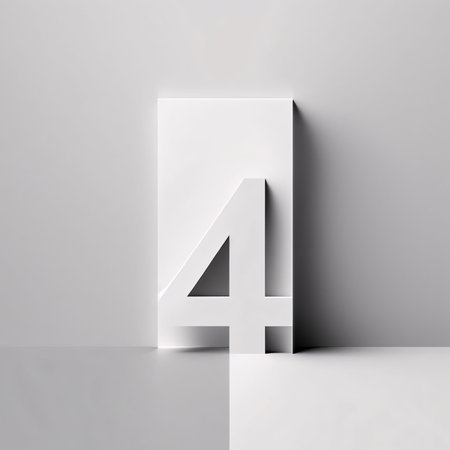 Graphic numbers: number 4 on a white background, 3d render, square image