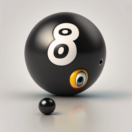 Graphic numbers: Billiard ball with eyes on a white background. 3d rendering