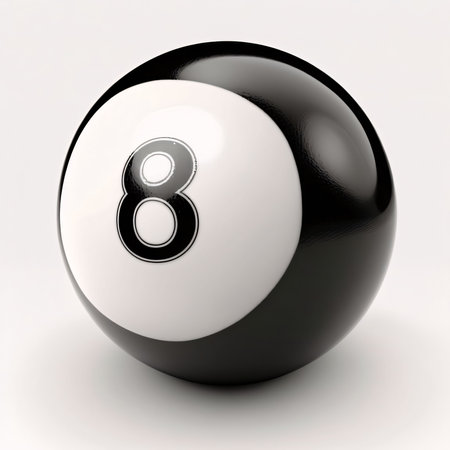 Graphic numbers: 8 ball of billiards. 3D image. Isolated white background. Number 8