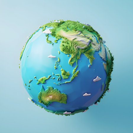 A vibrant 3D model of Earth, showing continents, oceans, and vegetation. A stylized artistic representation of our planet.の写真素材