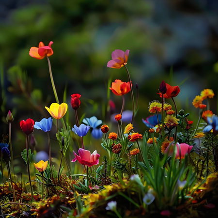 A vibrant meadow bursting with wildflowers in full bloom. A stunning display of nature's artistry.の写真素材