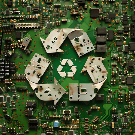 A creative image showing the concept of e-waste recycling using a circuit board as the canvas.の写真素材