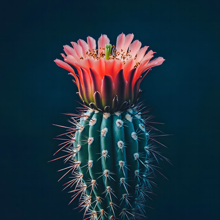 A vibrant close-up of a blooming cactus, showing its intense colors and intricate details.の写真素材