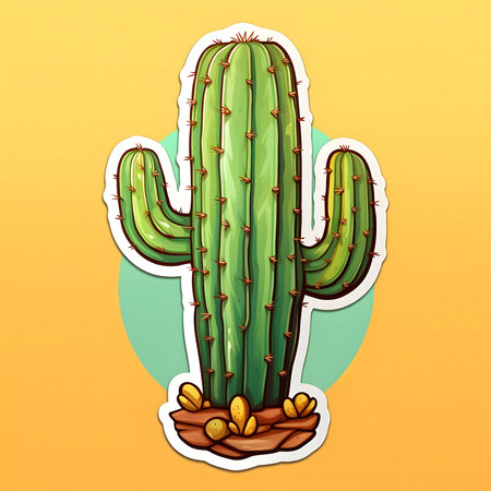 A fun, vibrant cartoon cactus sticker design. Perfect for adding a touch of desert charm to any project!の写真素材