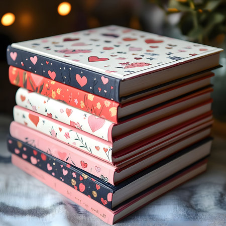 A stack of notebooks with heart and floral patterns, perfect for Valentine's or a romantic gift.