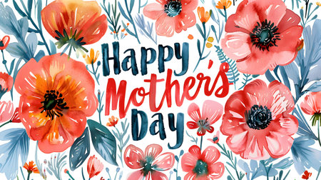Watercolor painting of flowers with a Happy Mother's Day message.の写真素材