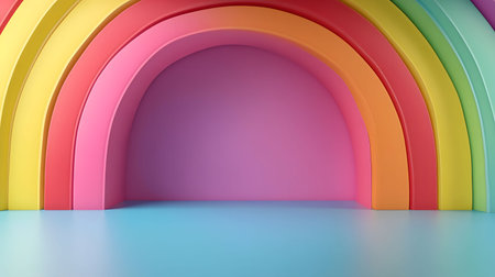 A captivating 3D render of a vibrant rainbow archway. Perfect for backgrounds.の写真素材