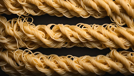 Close-up image of twisted spaghetti noodles, a perfect image for showing the texture and beauty of pasta.の写真素材