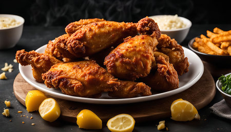 A plate of crispy fried chicken, perfect for a delicious meal.の写真素材