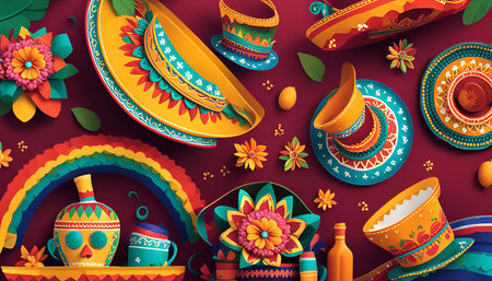 A vibrant display of colorful paper cutouts in the style of Mexican folk art, featuring intricate patterns and a celebration of culture.の写真素材