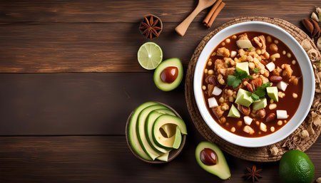 A delicious Mexican soup with avocado and lime. This dish is a great way to enjoy a light and flavorful meal.の写真素材