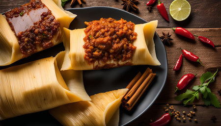 A plate of delicious stuffed pasta with tomato sauce, spices and fresh chili peppers, a gourmet meal ready to be servedの写真素材