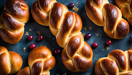 Golden brown braided bread, perfect for any occasion.の写真素材