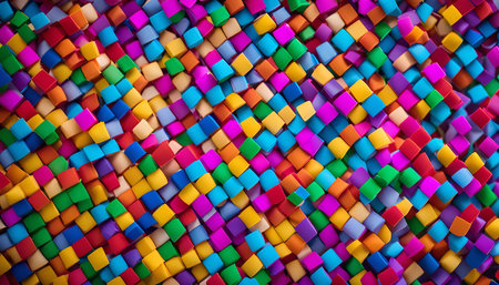 An abstract image with colorful squares, creating a vibrant and modern geometric pattern.の写真素材