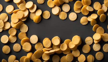 A frame made of crispy chips on a black background