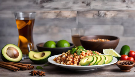 A delicious and healthy quinoa salad with avocado, lime, beans and other vegetables. Perfect for a light and refreshing meal.の写真素材