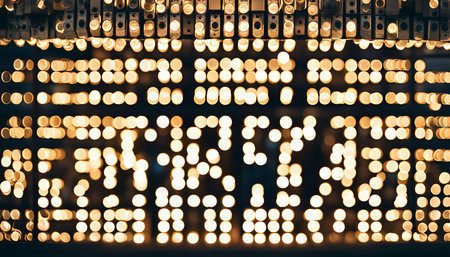 A blurry image of numerous round lights creating an abstract bokeh pattern. The warm colors give off a comforting and festive vibe.の写真素材