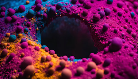 A close-up shot of colorful abstract textures with a hole in the center. The colors are vibrant and...