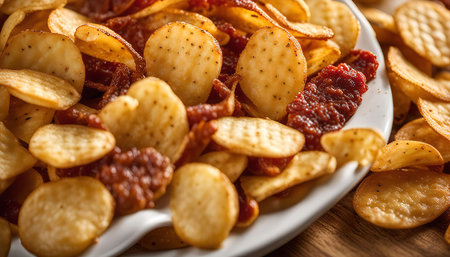 A close-up of a bowl of crispy crackers with a sun-dried tomato spread. The crackers are golden brown and the spread is a vibrant red. The image is appetizing and inviting, making you crave for a delicious snack.の写真素材