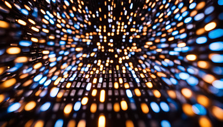 Abstract background with blurred lights in a pattern of blue and orangeの写真素材