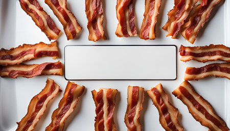 A plate of crispy bacon arranged in a circular pattern.の写真素材