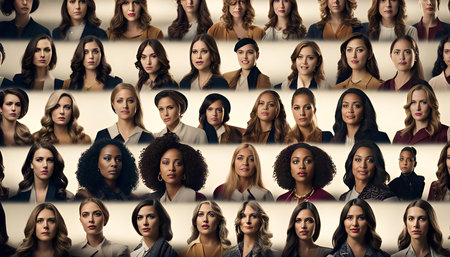 A portrait featuring a diverse group of women looking directly at the camera. The image celebrates inclusivity and female empowerment.の写真素材