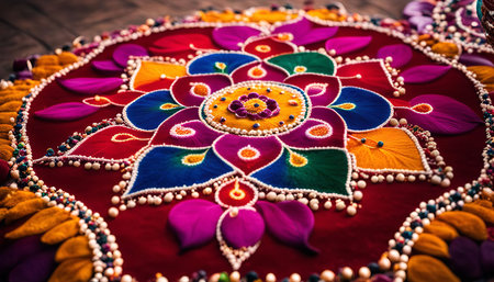 A beautiful mandala design with vibrant colors and intricate details, showing the rich cultural heritage of India.の写真素材