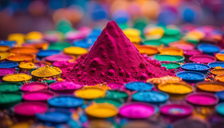 A colorful pile of Holi powder, a vibrant celebration of the Indian festivalの写真素材