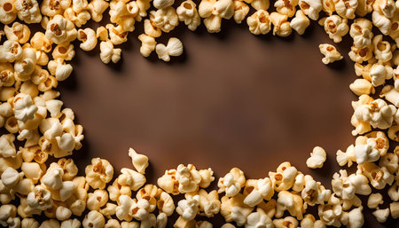 A frame made of popcorn against a brown background, perfect for a movie night or snack time.の写真素材