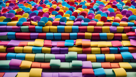 Abstract background with bright, colorful shapes in a dynamic pattern.の写真素材