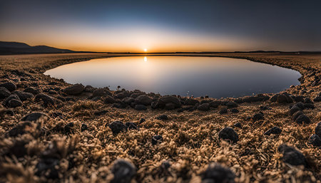 A serene lake reflecting the vibrant colors of a sunset in Iceland.の写真素材