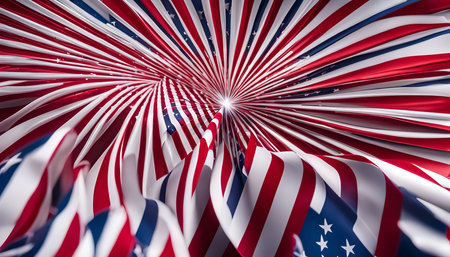 Abstract background featuring the American flag in a swirling design, creating a patriotic and festive atmosphere.の写真素材