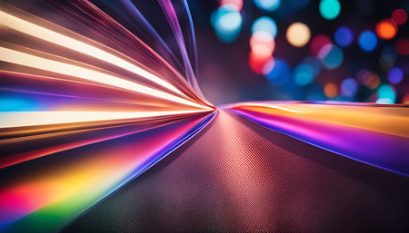 A captivating abstract image featuring vibrant neon lights that create a mesmerizing blend of colors and shapes. The dynamic composition evokes a sense of movement and energy.の写真素材