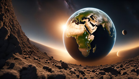 A stunning view of Earth from space, showing the beauty of our planet and the vastness of the universe.の写真素材