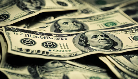 A close-up image of US dollar bills showing the texture and details of the currency. The image...