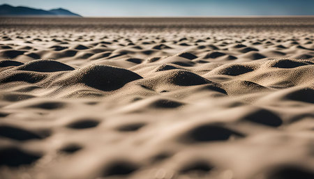 A close-up view of sand dunes in the desert, showing the intricate patterns and textures of the sand.の写真素材