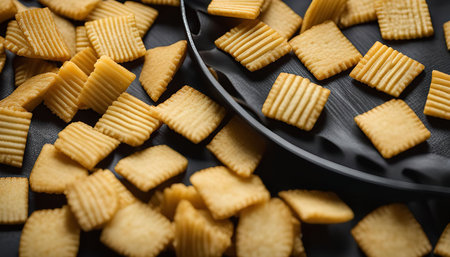 Close up photo of crackers on a black surfaceの写真素材