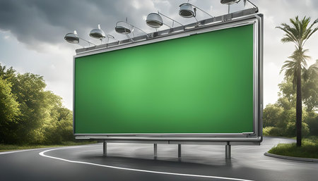A blank billboard stands on the side of the road, offering a vast canvas for advertisement.の写真素材